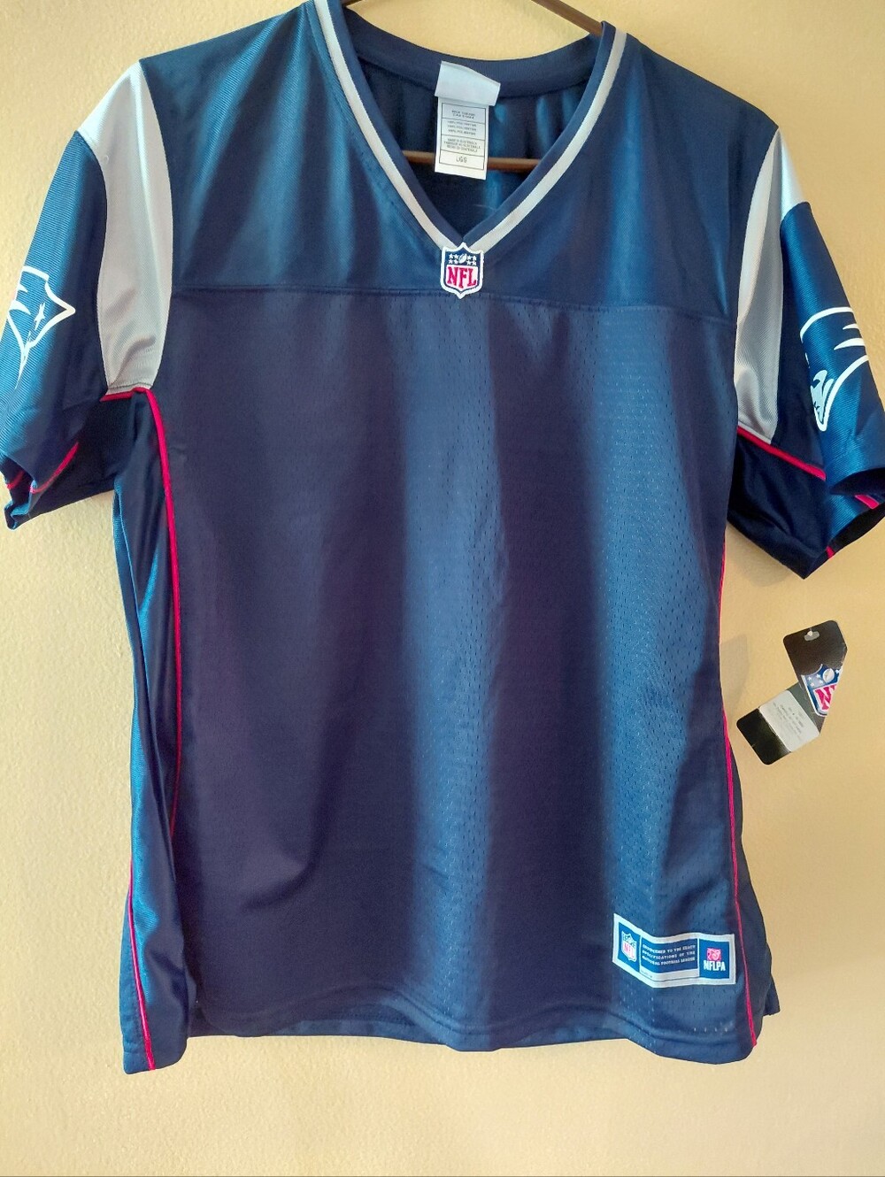 NFL New England Patriots Proline Jersey Navy Blue White and Red Trim Wm Size M-L